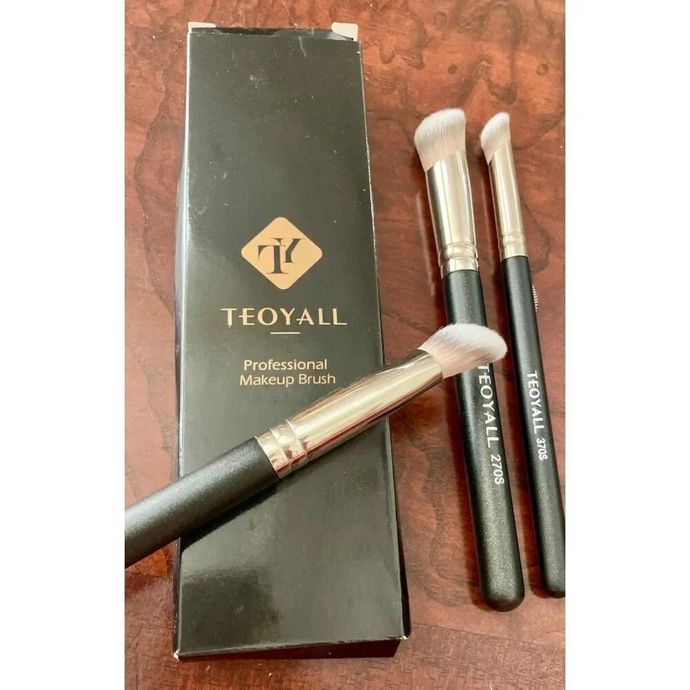 Teoyall 3Pieces Black 270S/370S Angled Synthetic Kabuki Cosmetic Brush Set